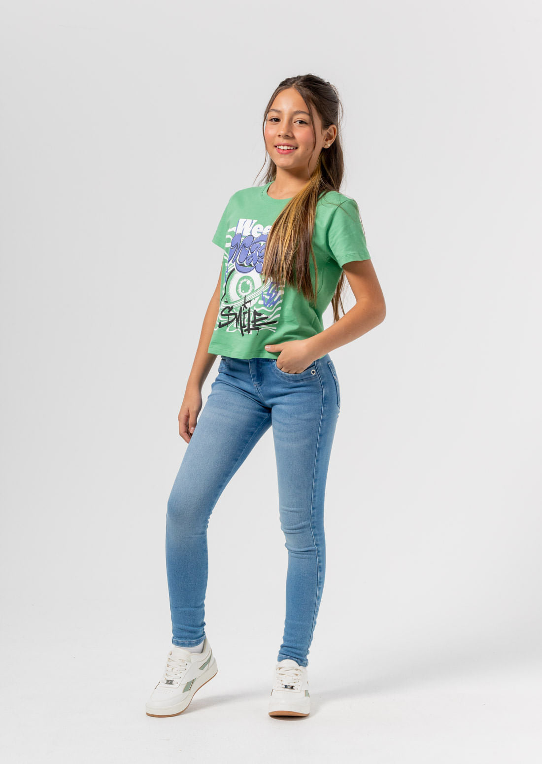 Jean crazy lavado claro y fondo entero para niñas