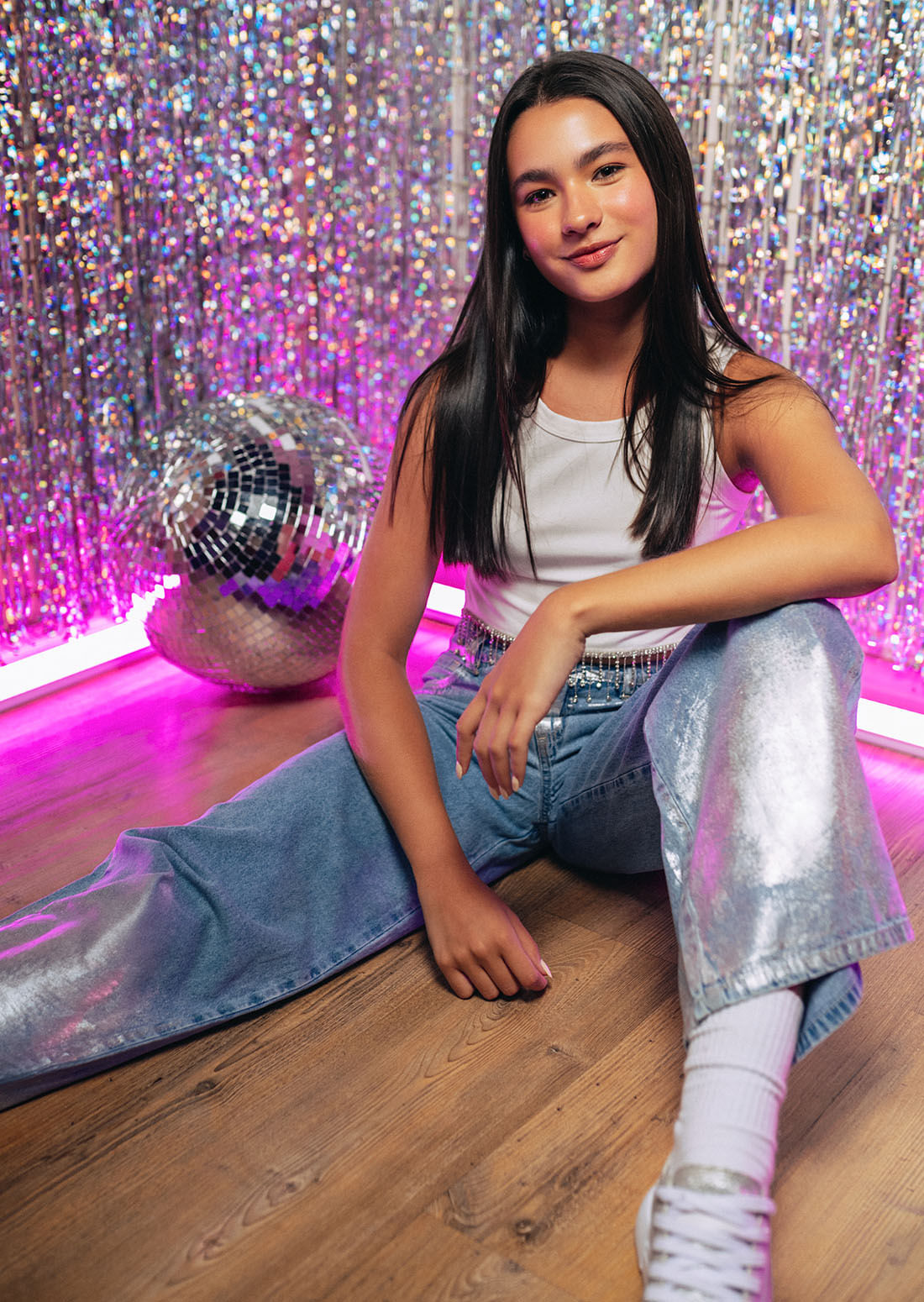 Jean retromom medio efecto metalizado para jóvenes