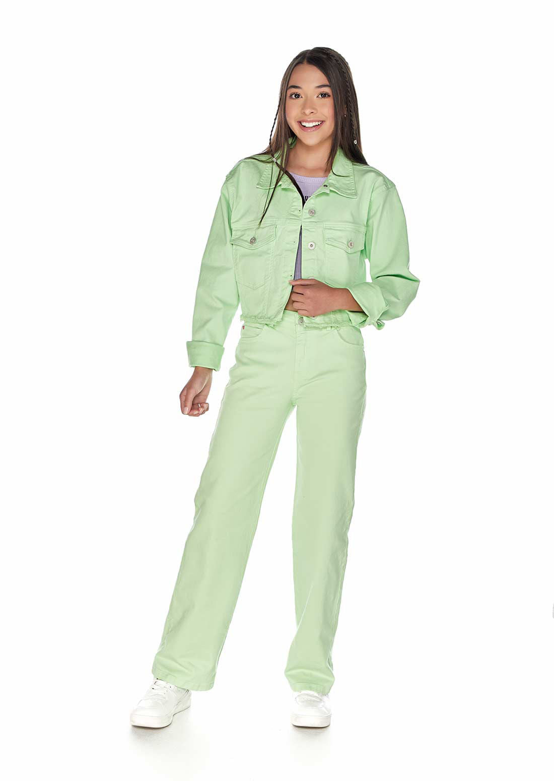Pantalón retromom verde claro tiro alto para jóvenes