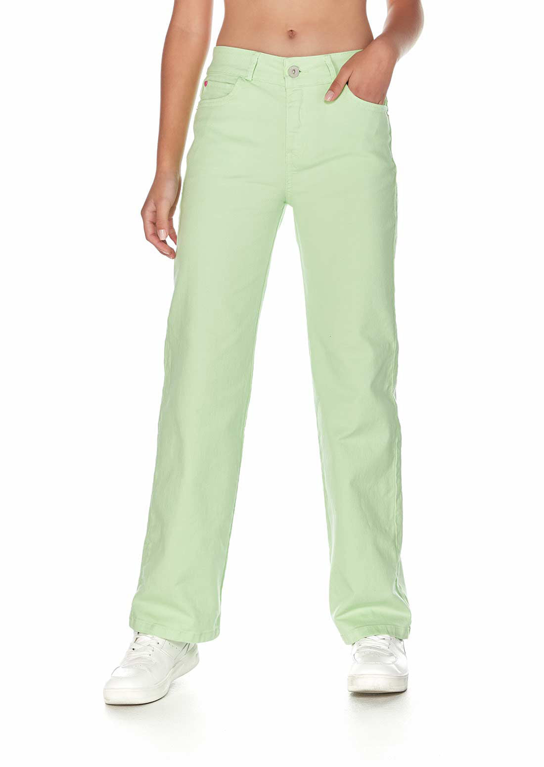 Pantalón retromom verde claro tiro alto para jóvenes