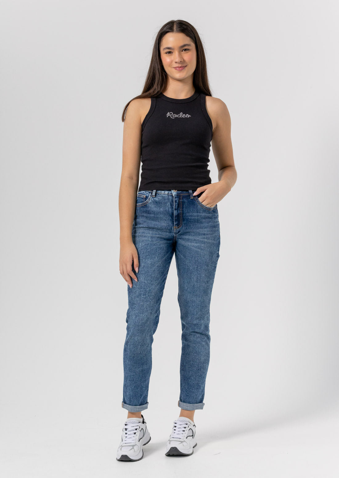 Jean cool medio con bota tubo para adolescentes
