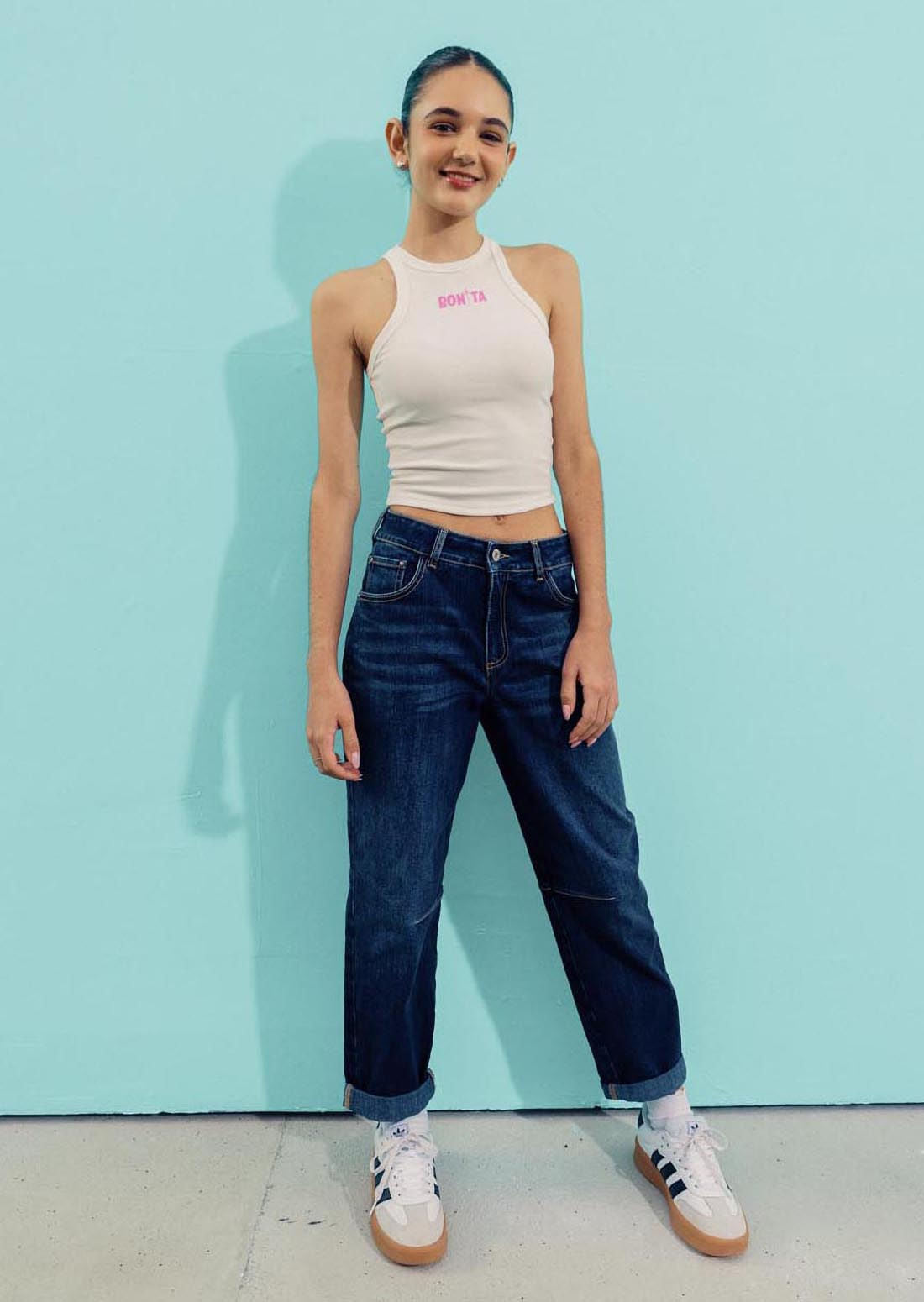 Jean mom jean medio oscuro tiro alto para adolescentes – Stop Jeans