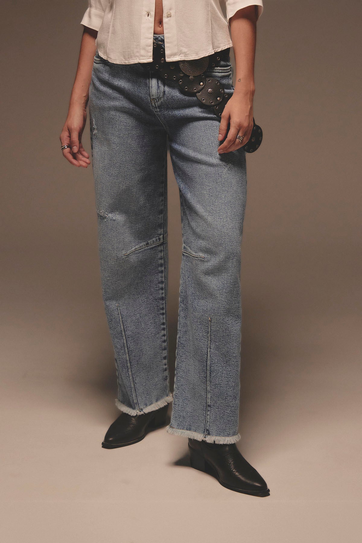 Jean baggy claro de tiro alto para mujer