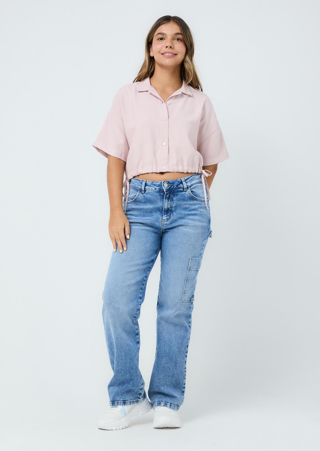 Jean cargo medio fondo entero para jóvenes