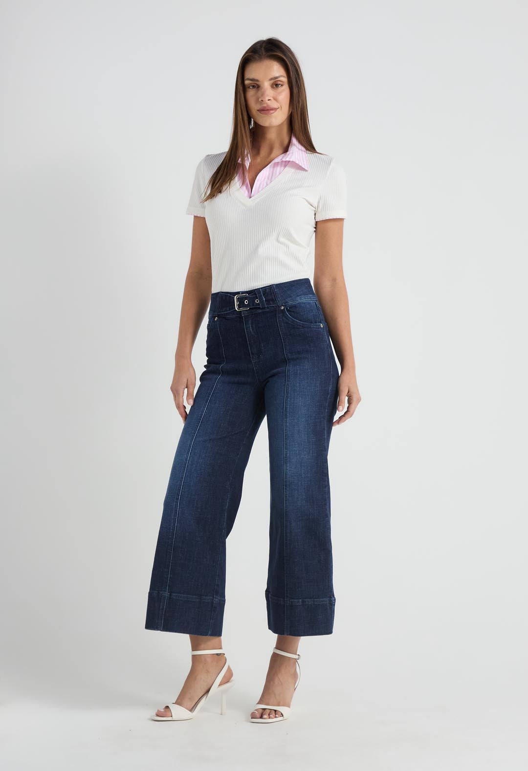 Jean culotte medio oscuro tiro alto para mujer