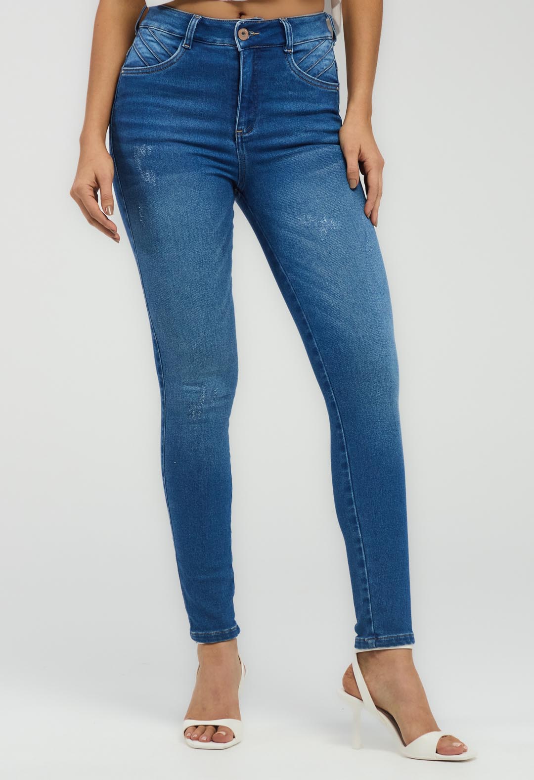 Jean elastik medio con alforzas para mujeres