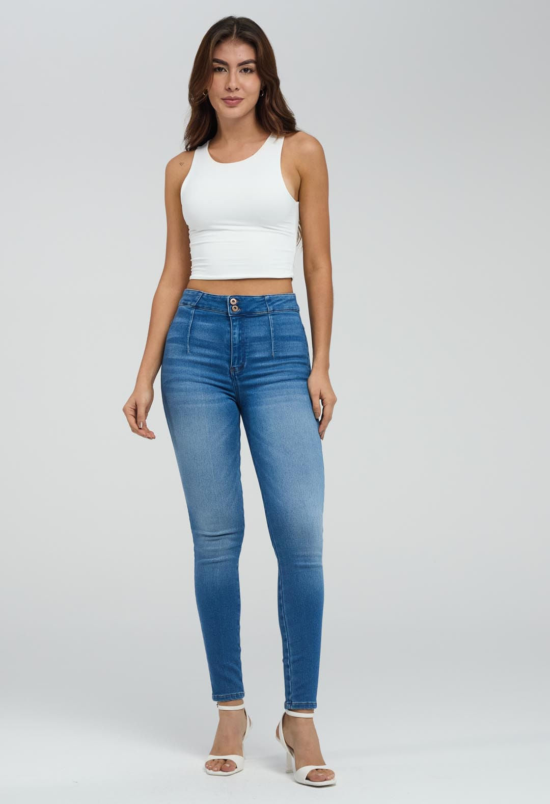 Jean elastik medio con pinzas en frente para mujeres