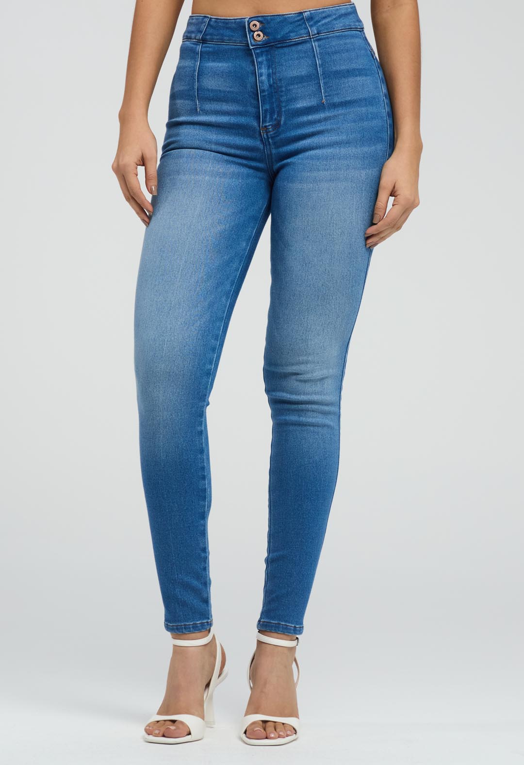 Jean elastik medio con pinzas en frente para mujeres