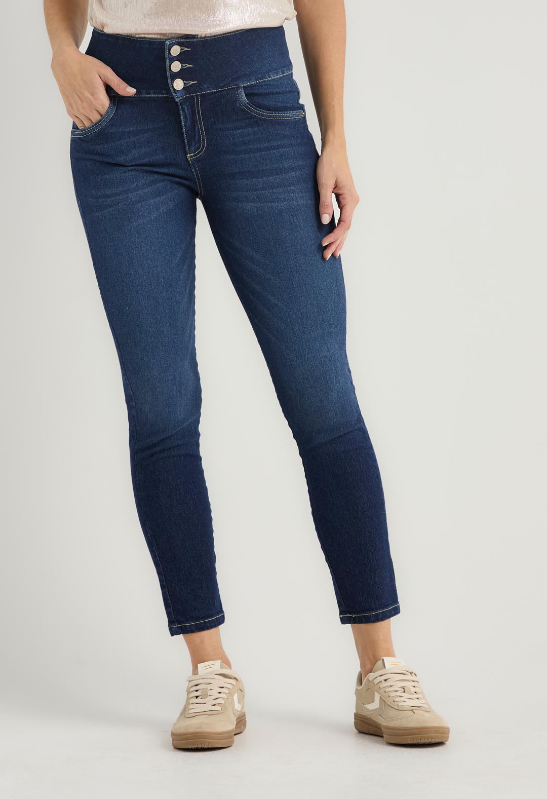 Jean escultor oscuro bota tubo para mujer