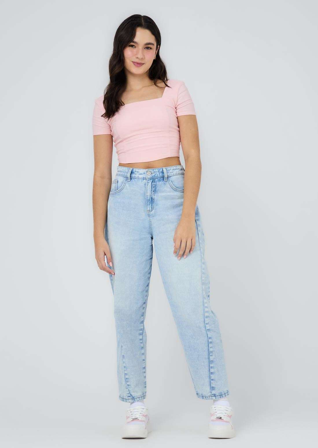 Jean mom jean claro fondo entero para jóvenes