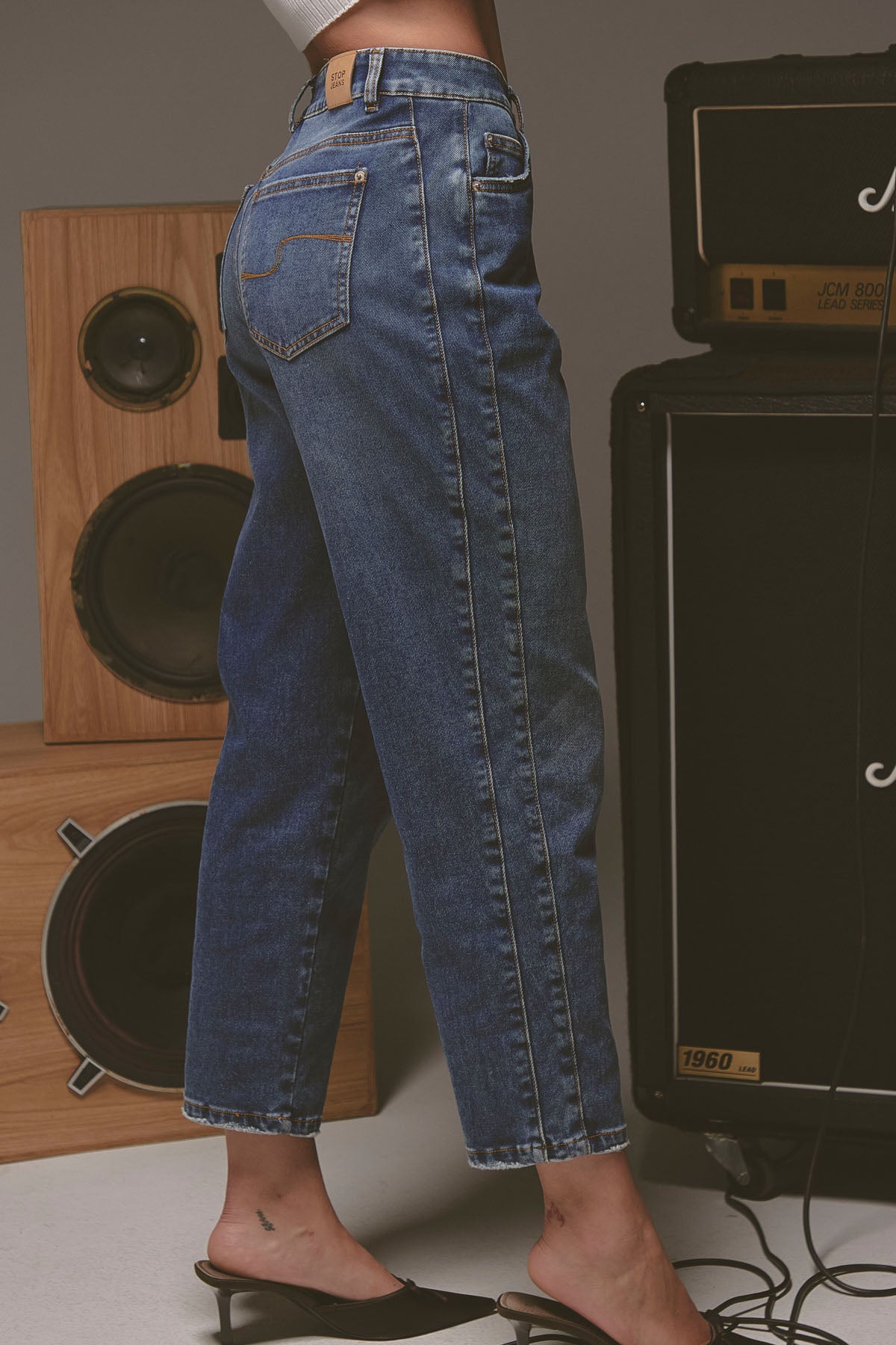Jean mom jean medio oscuro fondo entero para mujer