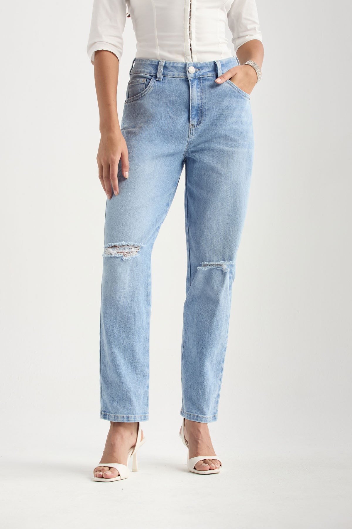 Jean mom claro fondo entero para mujer