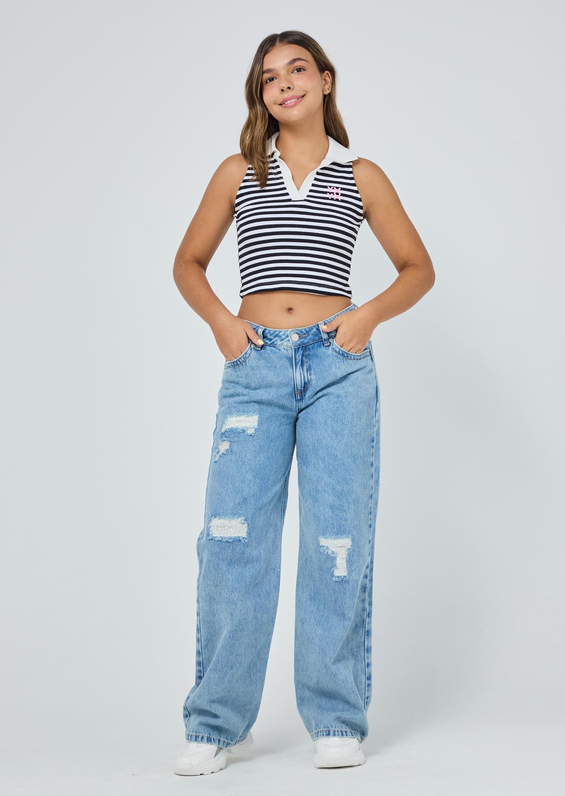 Jean retromom lavado medio descaderado para jóvenes