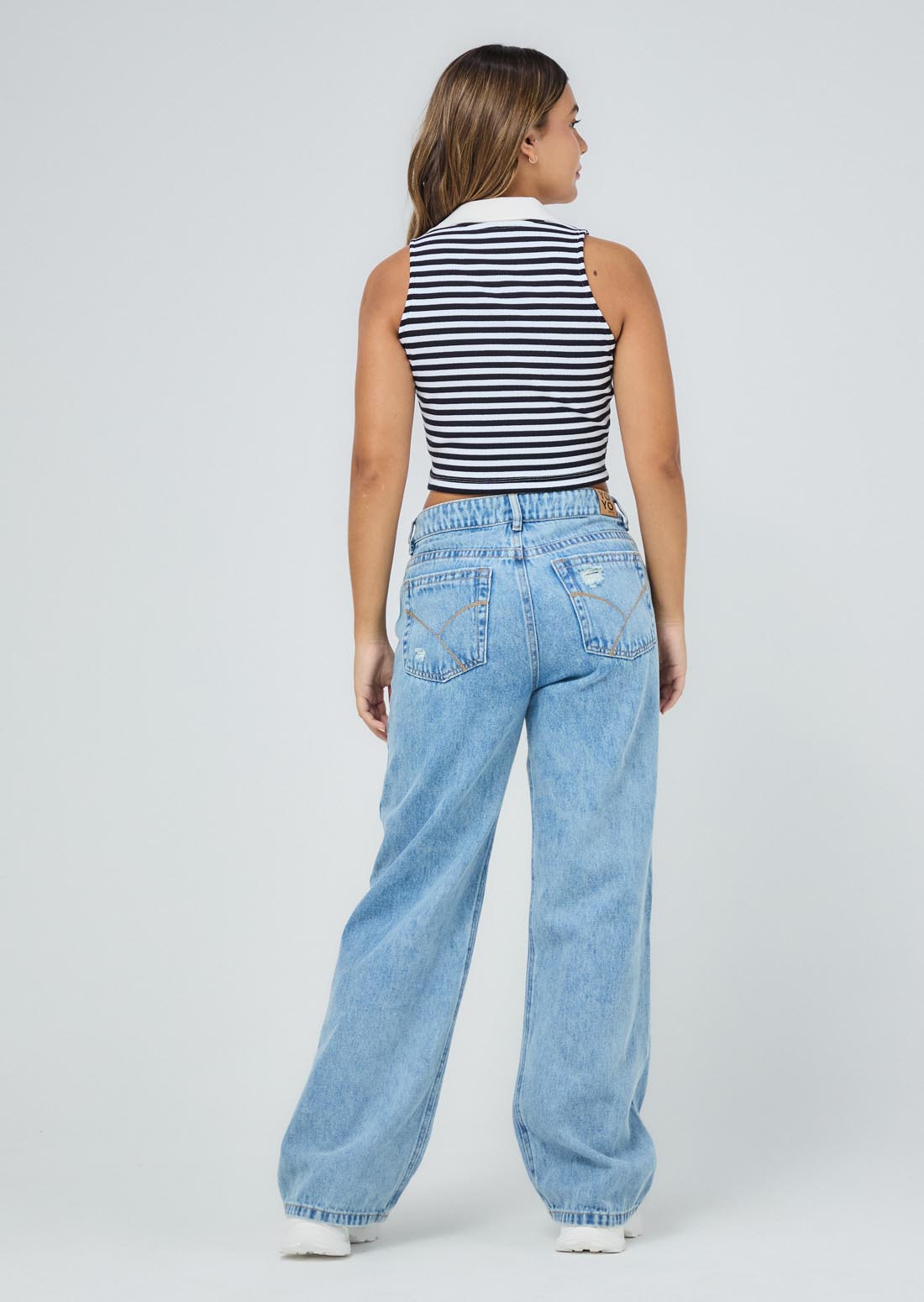 Jean retromom lavado medio descaderado para jóvenes