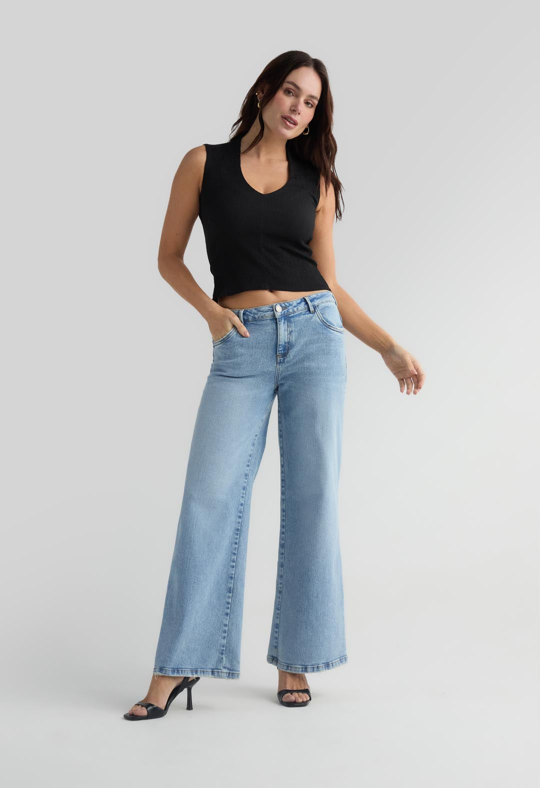Jean retro claro con detalle en costado para mujer
