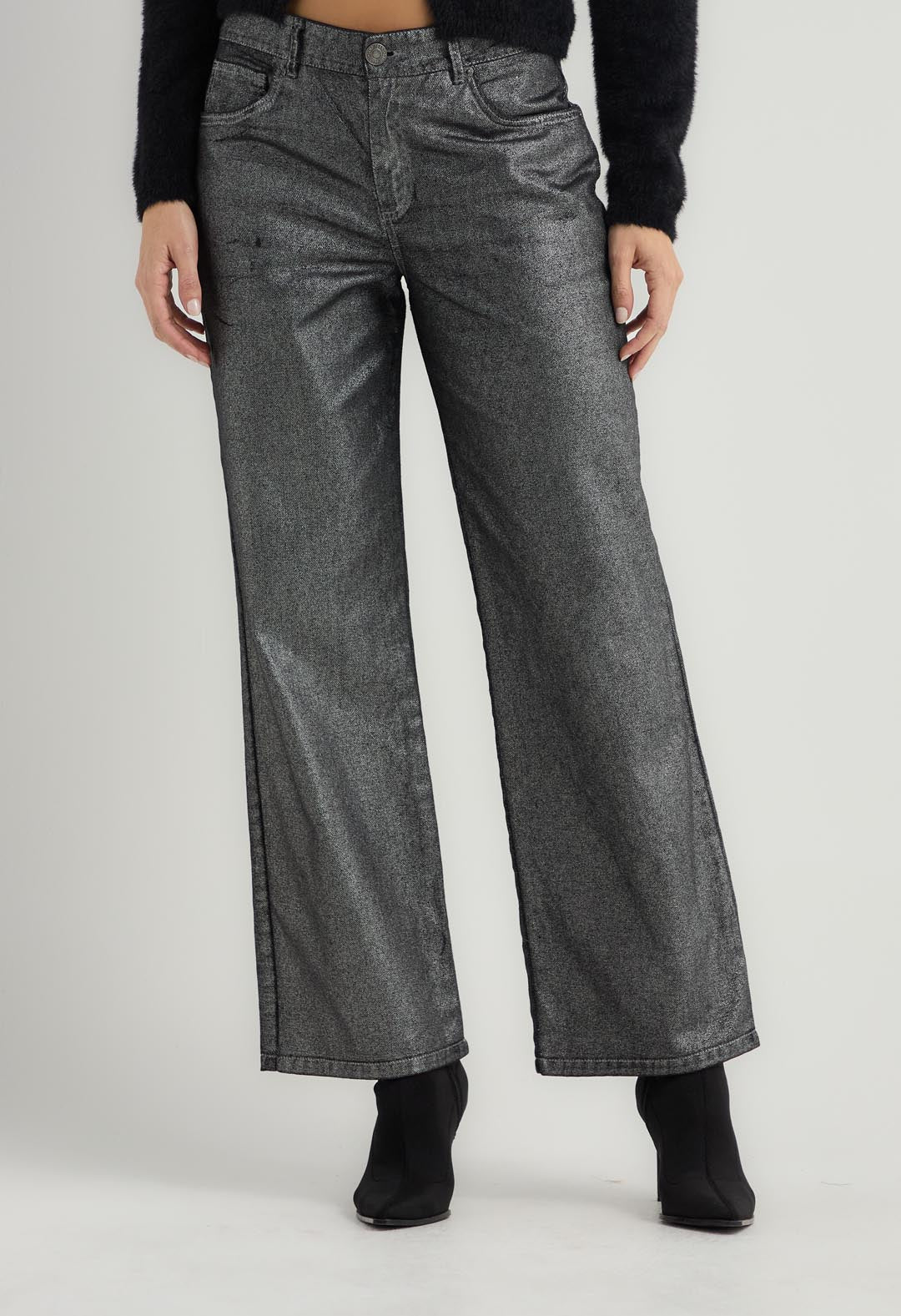 Jean retro descaderado negro para mujer