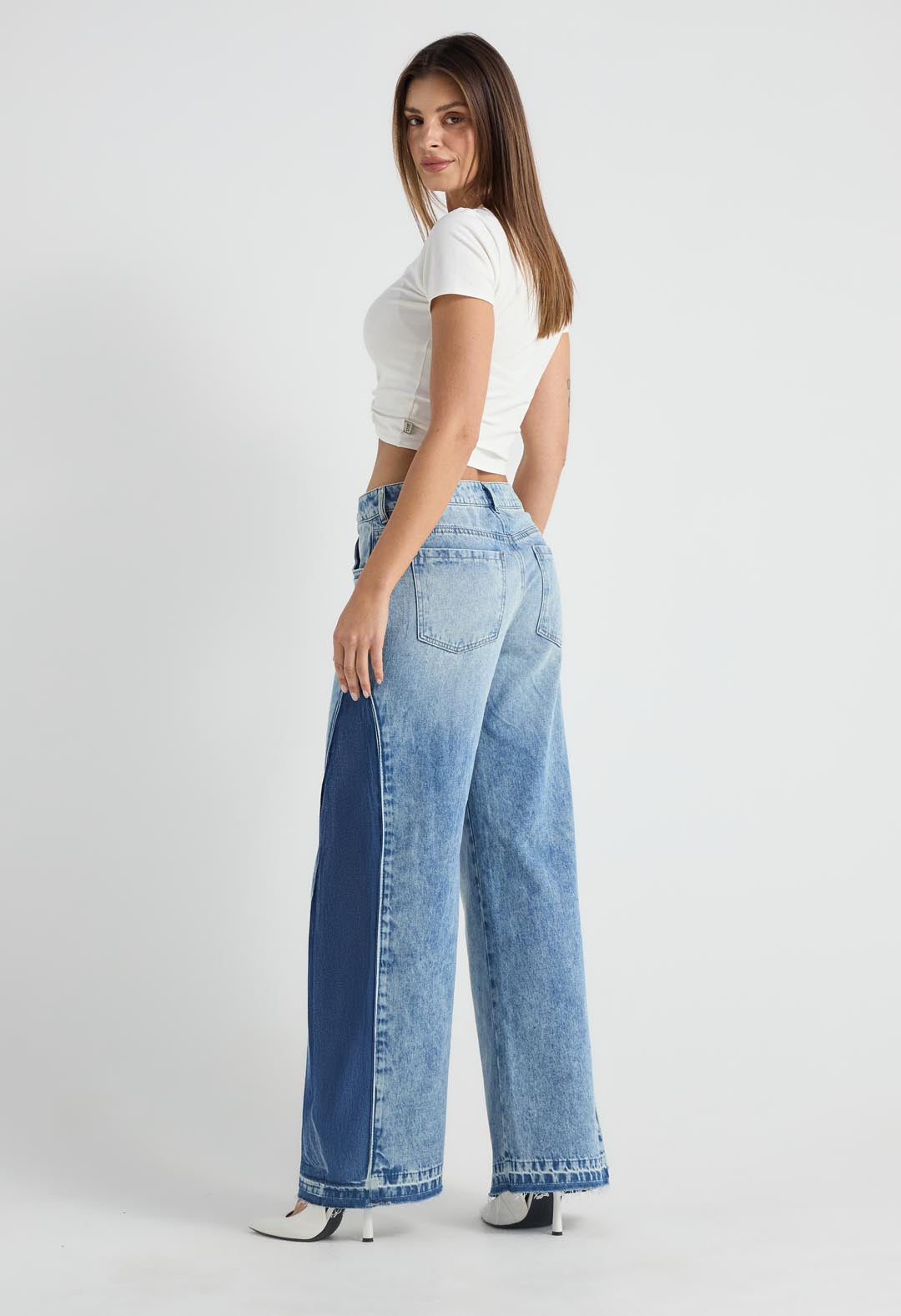 Jean retro claro con tiro descaderado para mujer