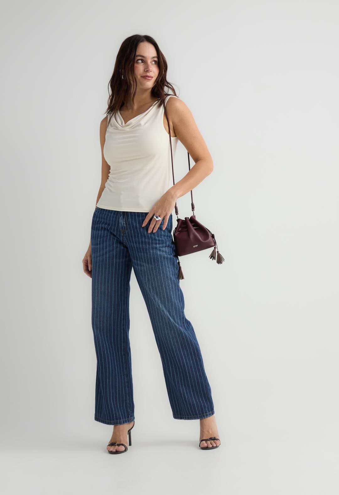 Jean retro medio líneas en bota para mujer