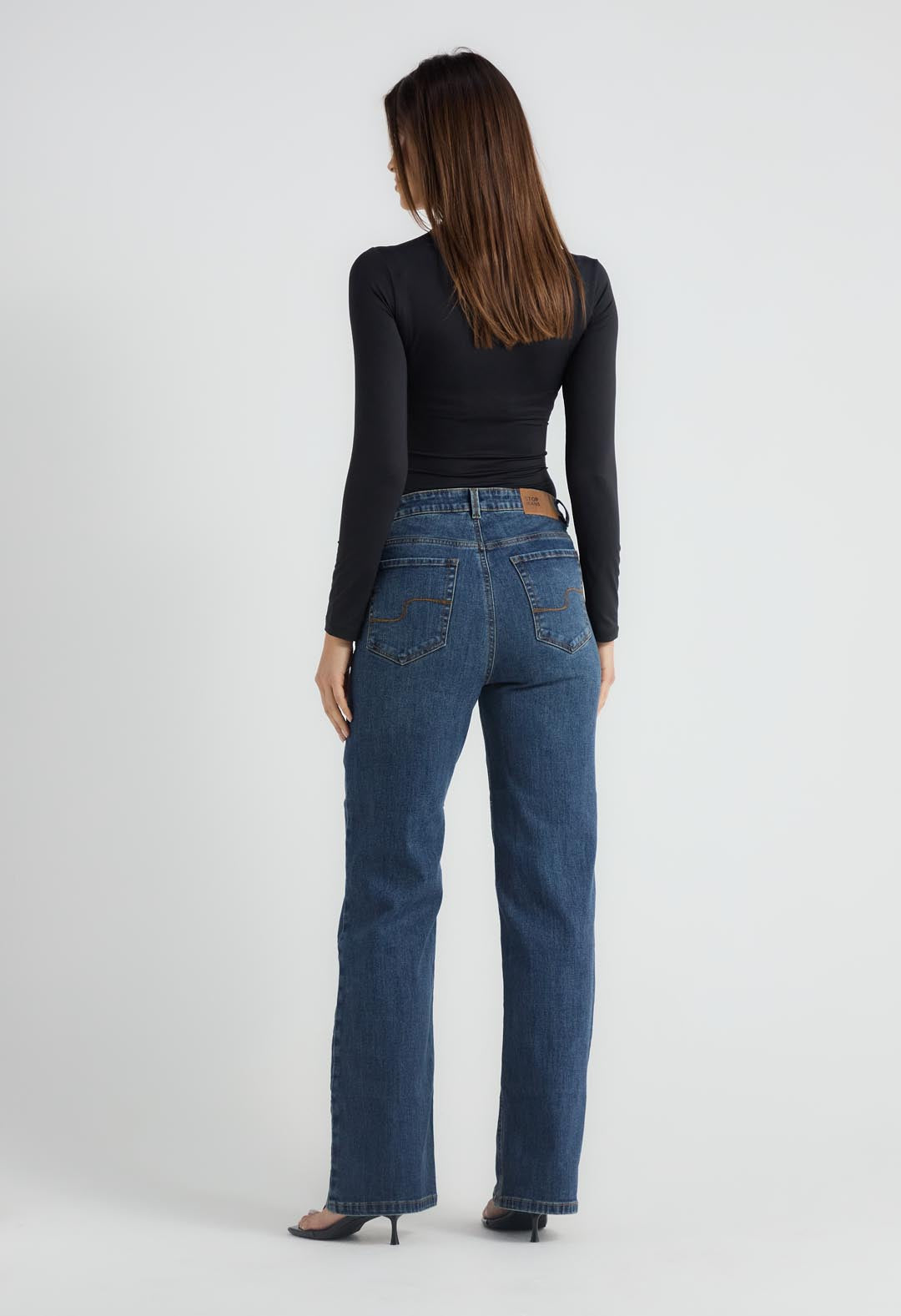 Jean retro oscuro tiro alto para mujeres