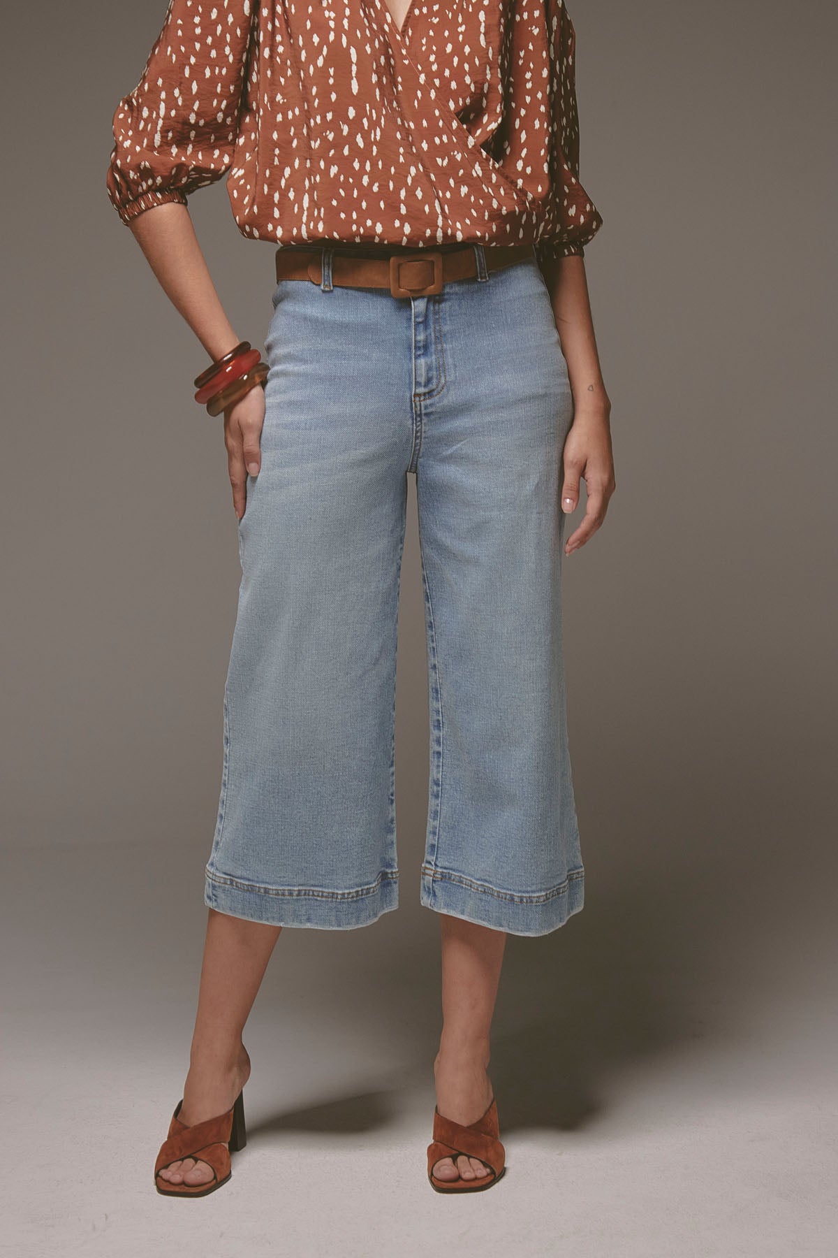 Jean culotte claro bota amplia para mujer