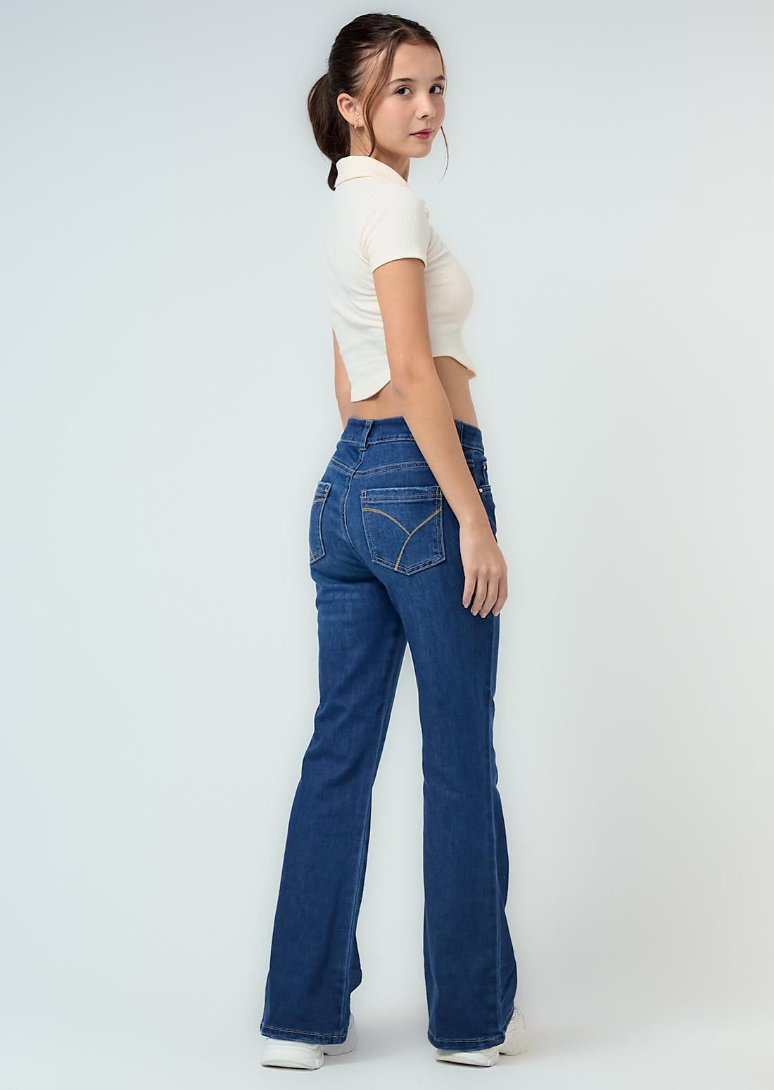 Jean tejano medio oscuro bota ancha para jóvenes