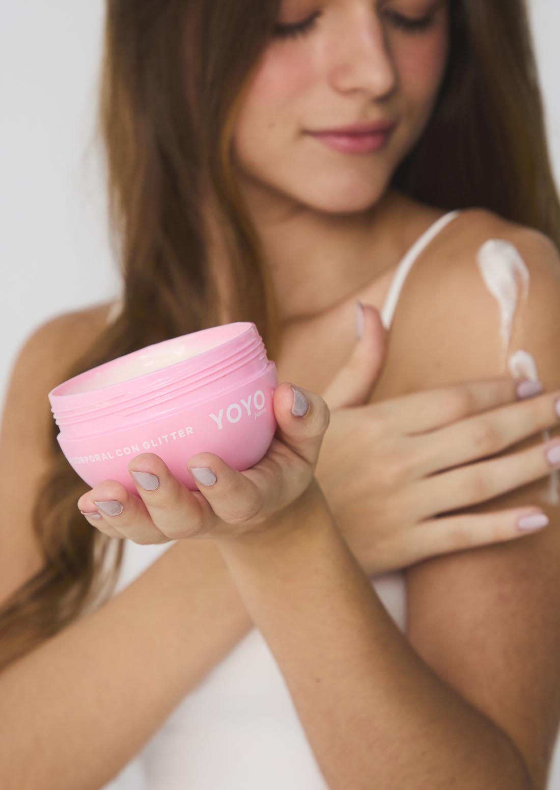 Mantequilla corporal rosa con brillo