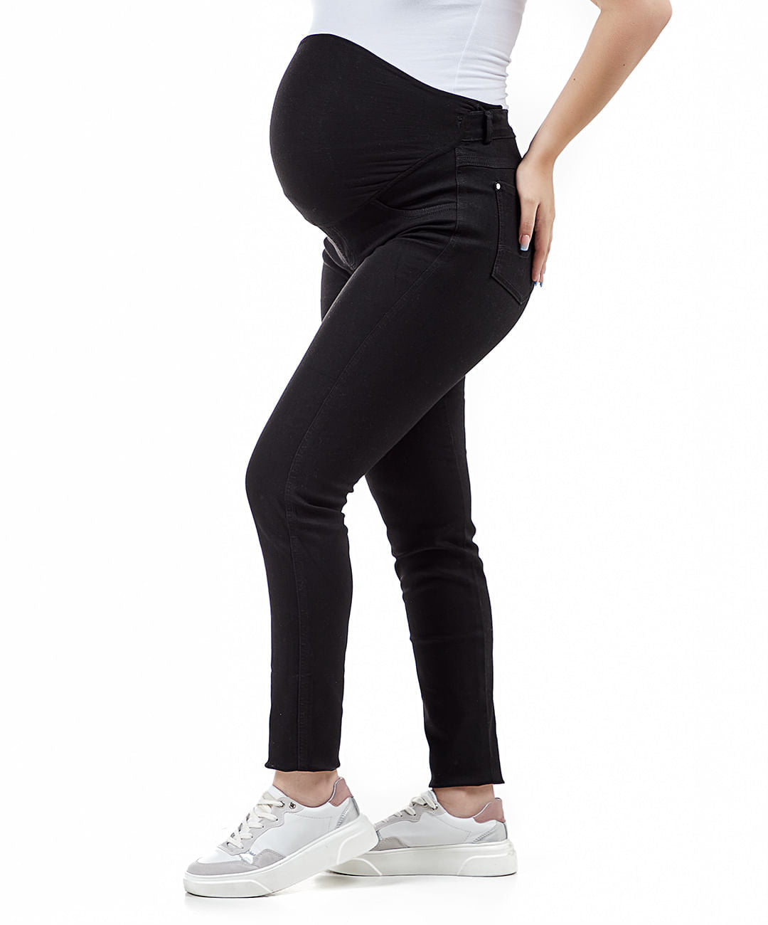 Jean materno negro tiro super alto para mujeres