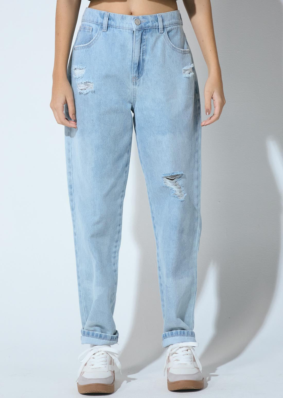 Jean mom claro fondo entero para jóvenes