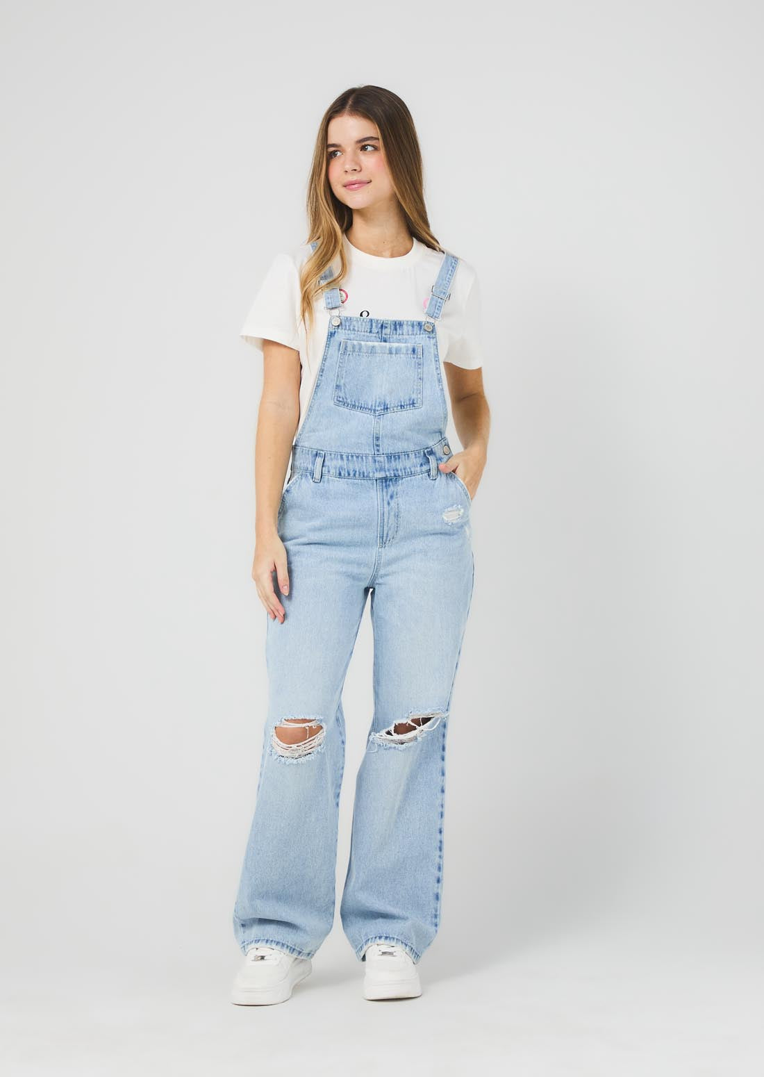 Overall largo tono claro con bolsillo en frente para jóvenes