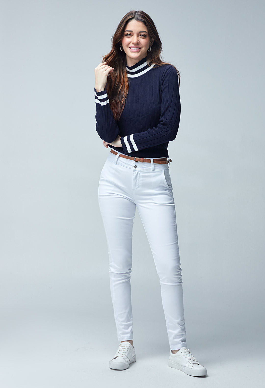 Pantalón ejecutivo blanco1 tiro alto para mujeres