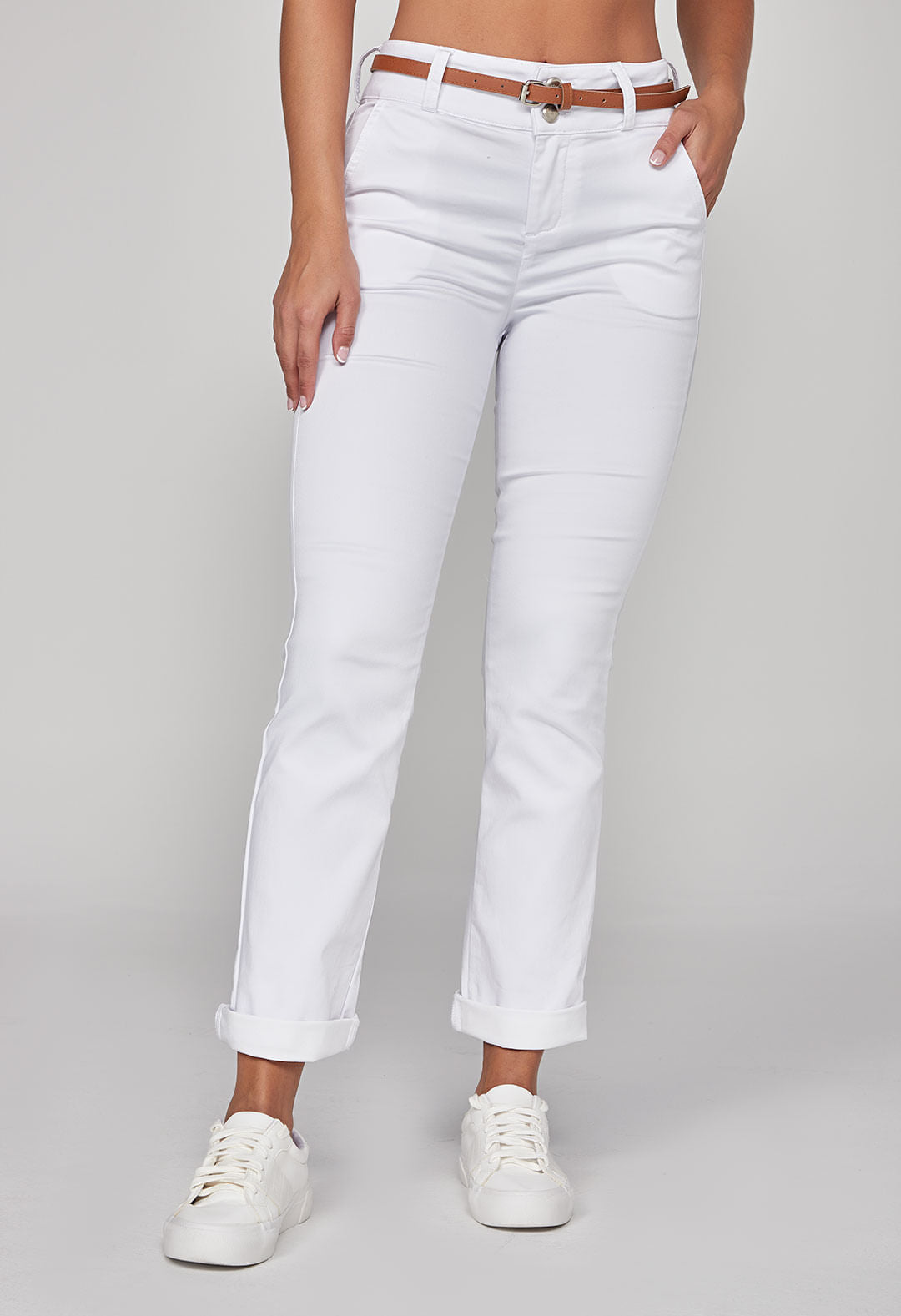 Pantalón ejecutivo blanco tiro alto para mujeres
