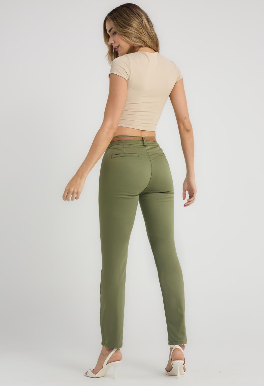 Pantalón ejecutivo verde militar fondo entero para mujeres