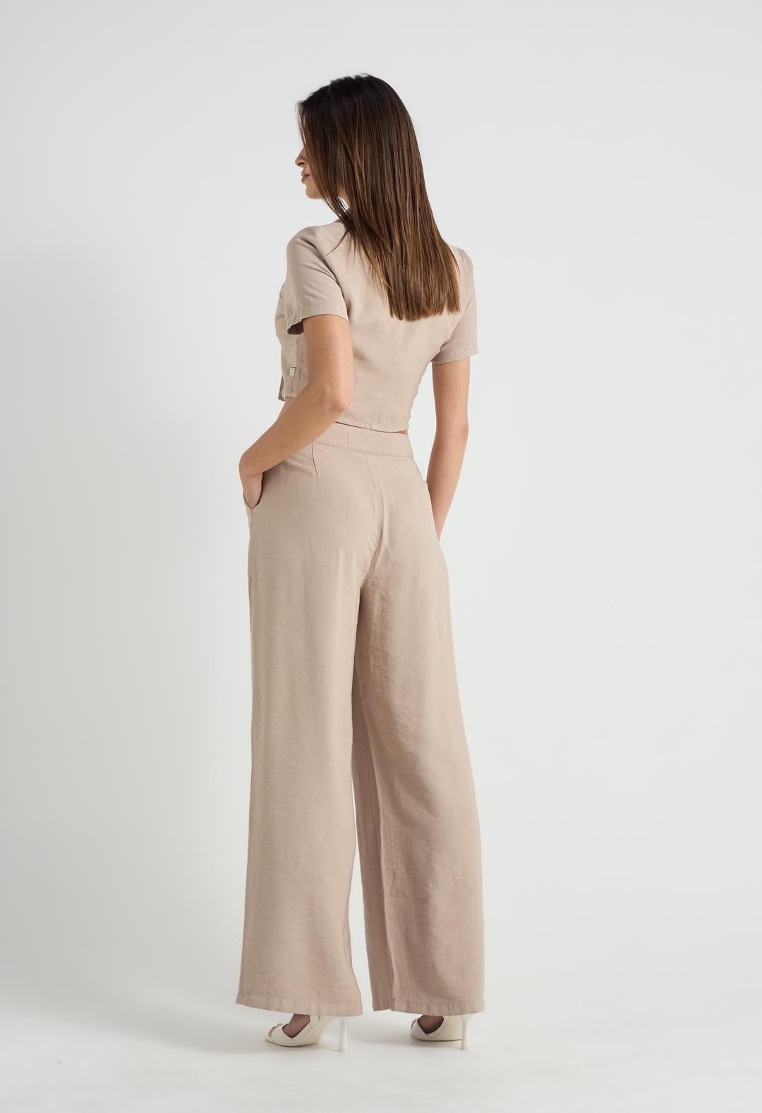 Pantalón arena tiro alto para mujer