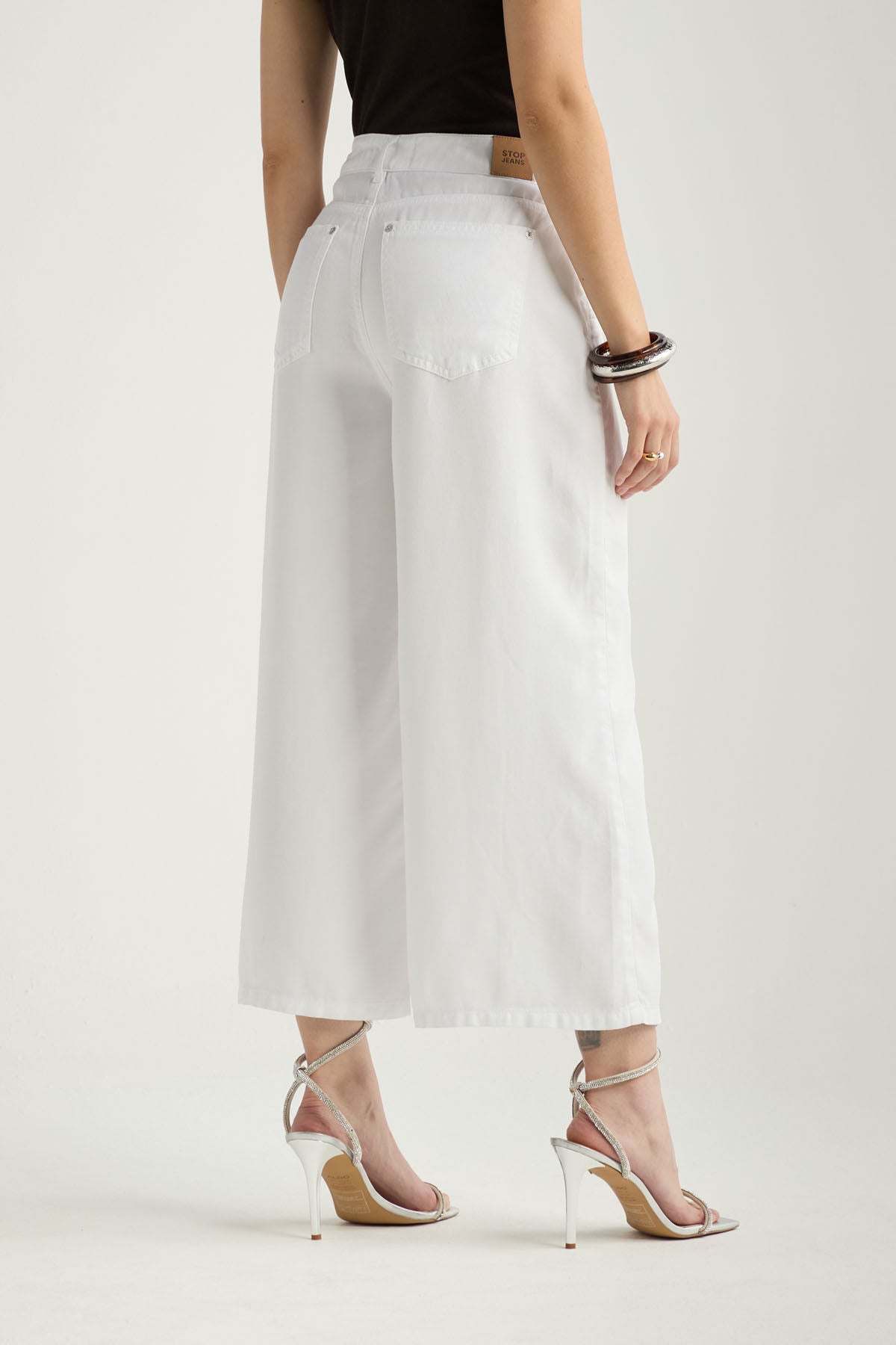 Jean barrel blanco fondo entero para mujer