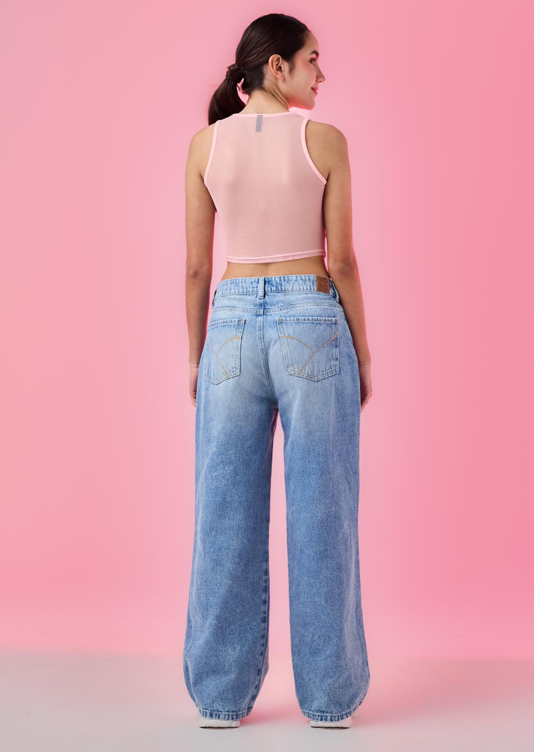 Jean retromom medio tiro alto para jóvenes