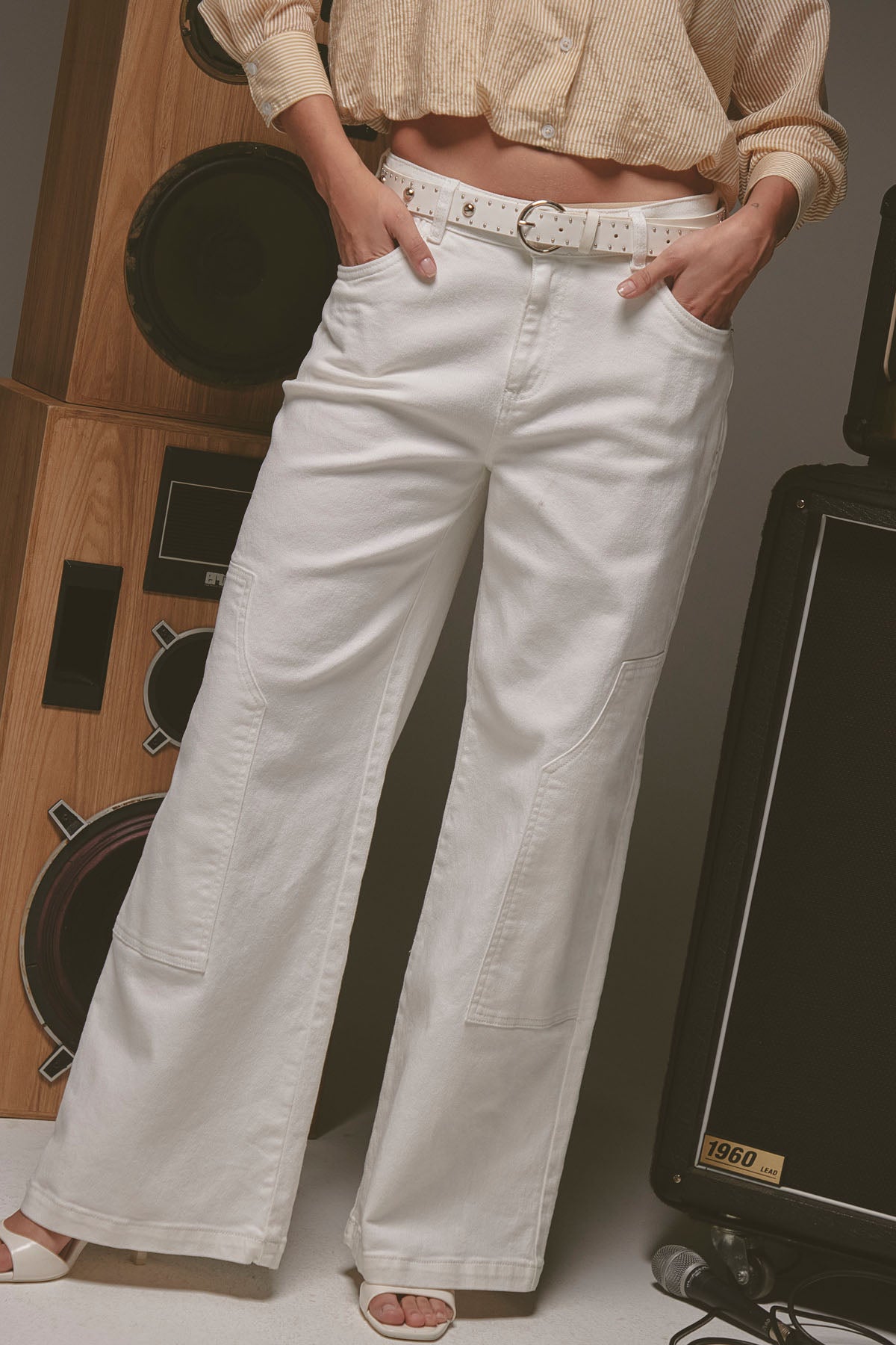 Pantalón retro blanco bota amplia para mujer