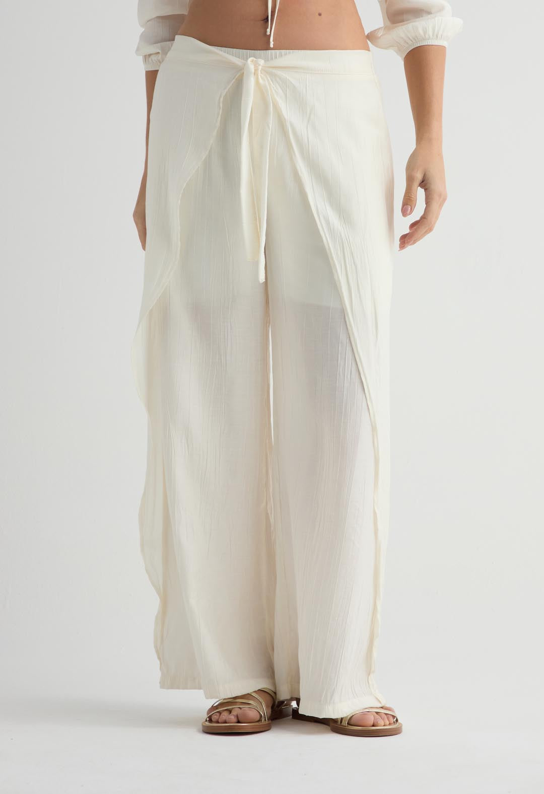Pantalón marfil con amarre enfrente para mujer