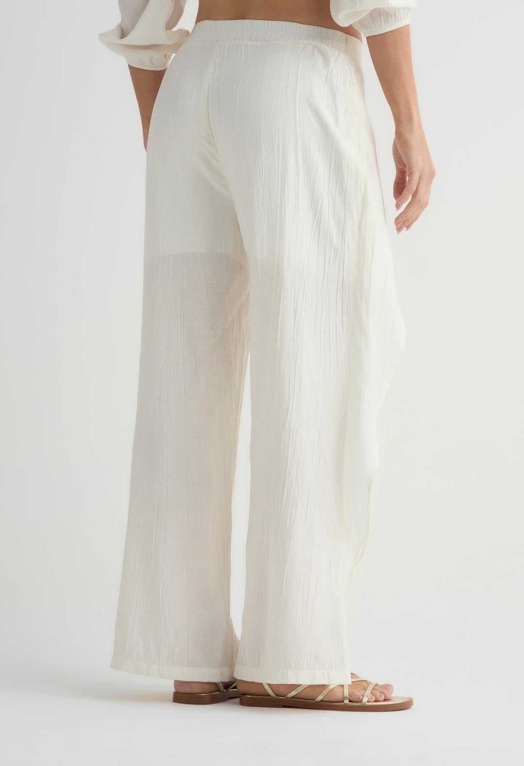 Pantalón marfil con amarre enfrente para mujer