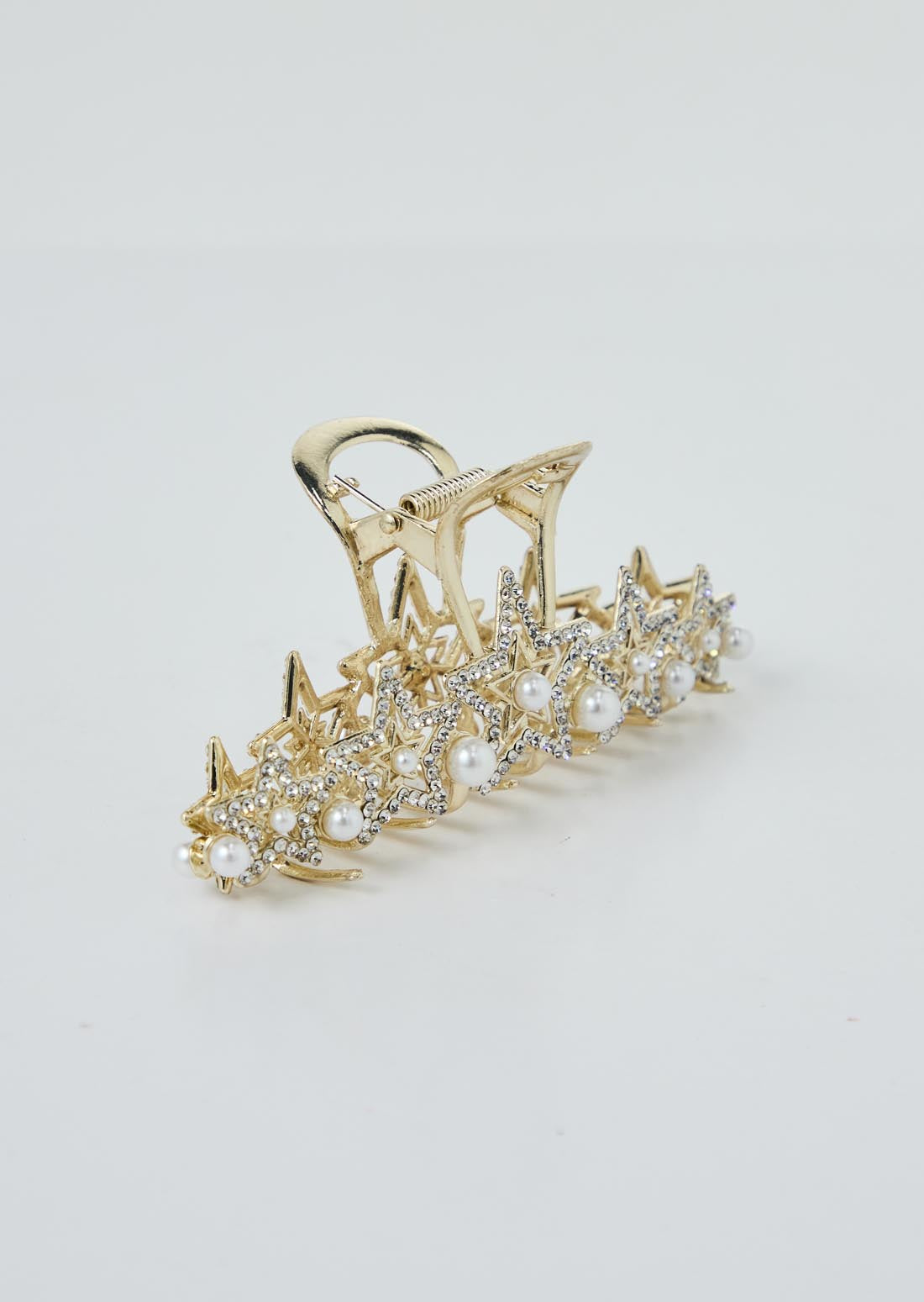 Pinza plateada metalica con estrellas y perlas para el cabello