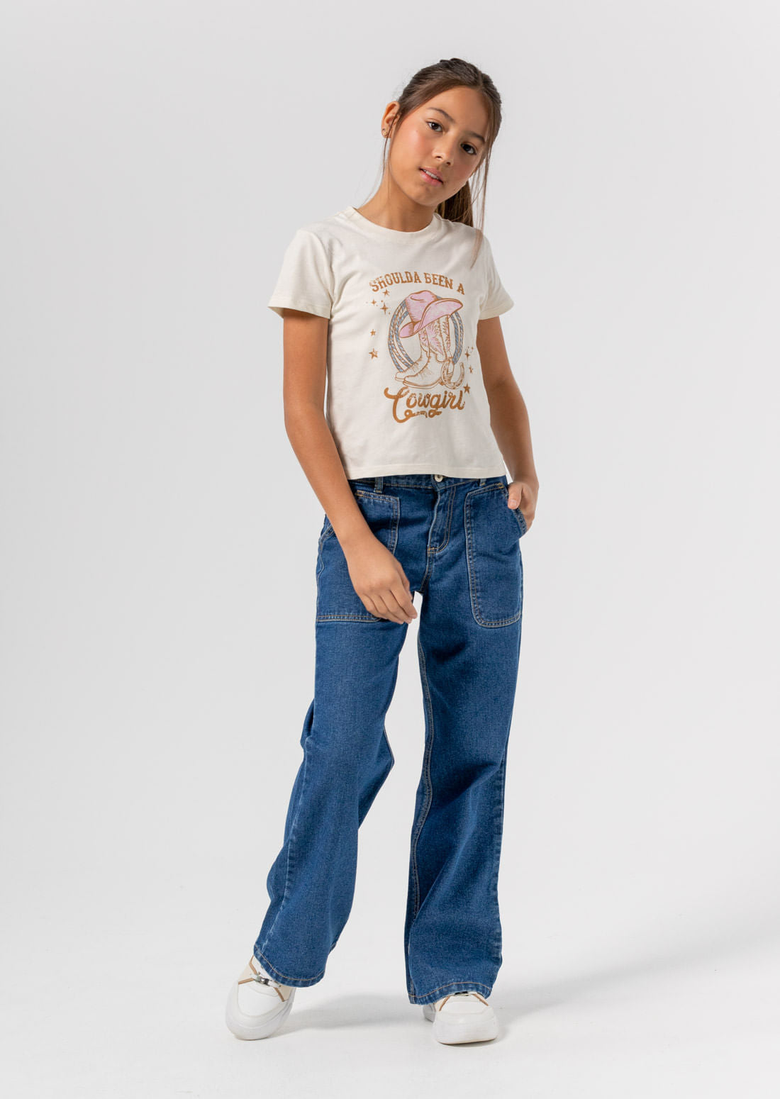 Jean retromom medio oscuro fondo entero para niñas