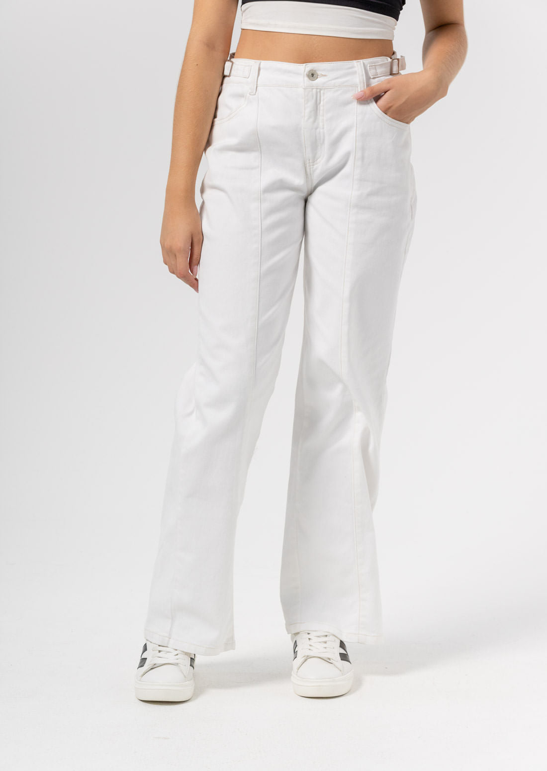 Pantalón retromom marfil fondo entero para adolescentes