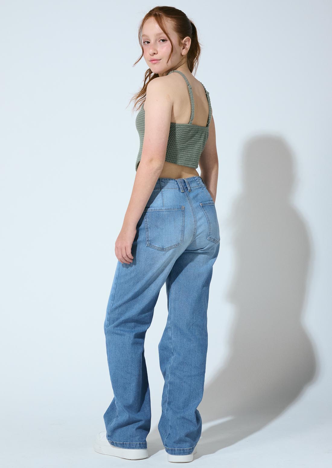 Jean retromom medio fondo entero para adolescentes