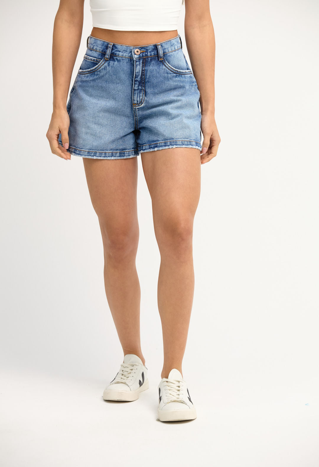 Bermuda azul medio tiro alto para mujeres