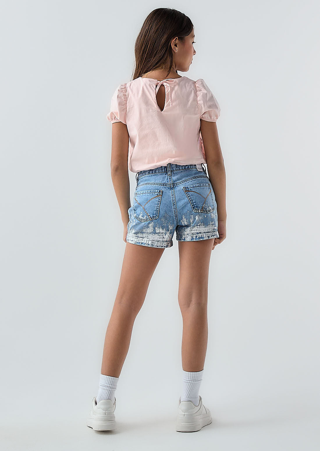 Short azul medio con foil para niñas