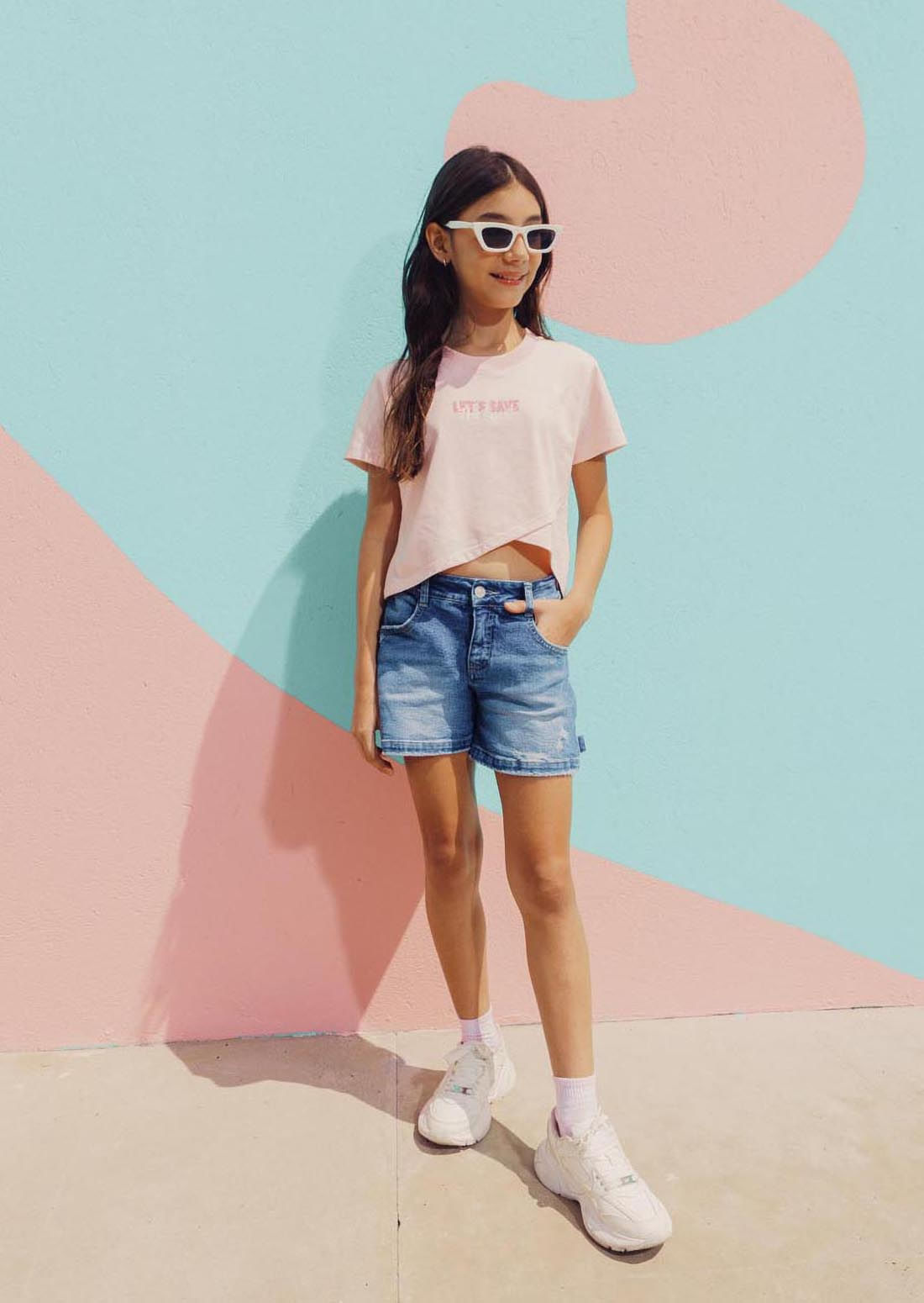 Short medio en denim para niñas