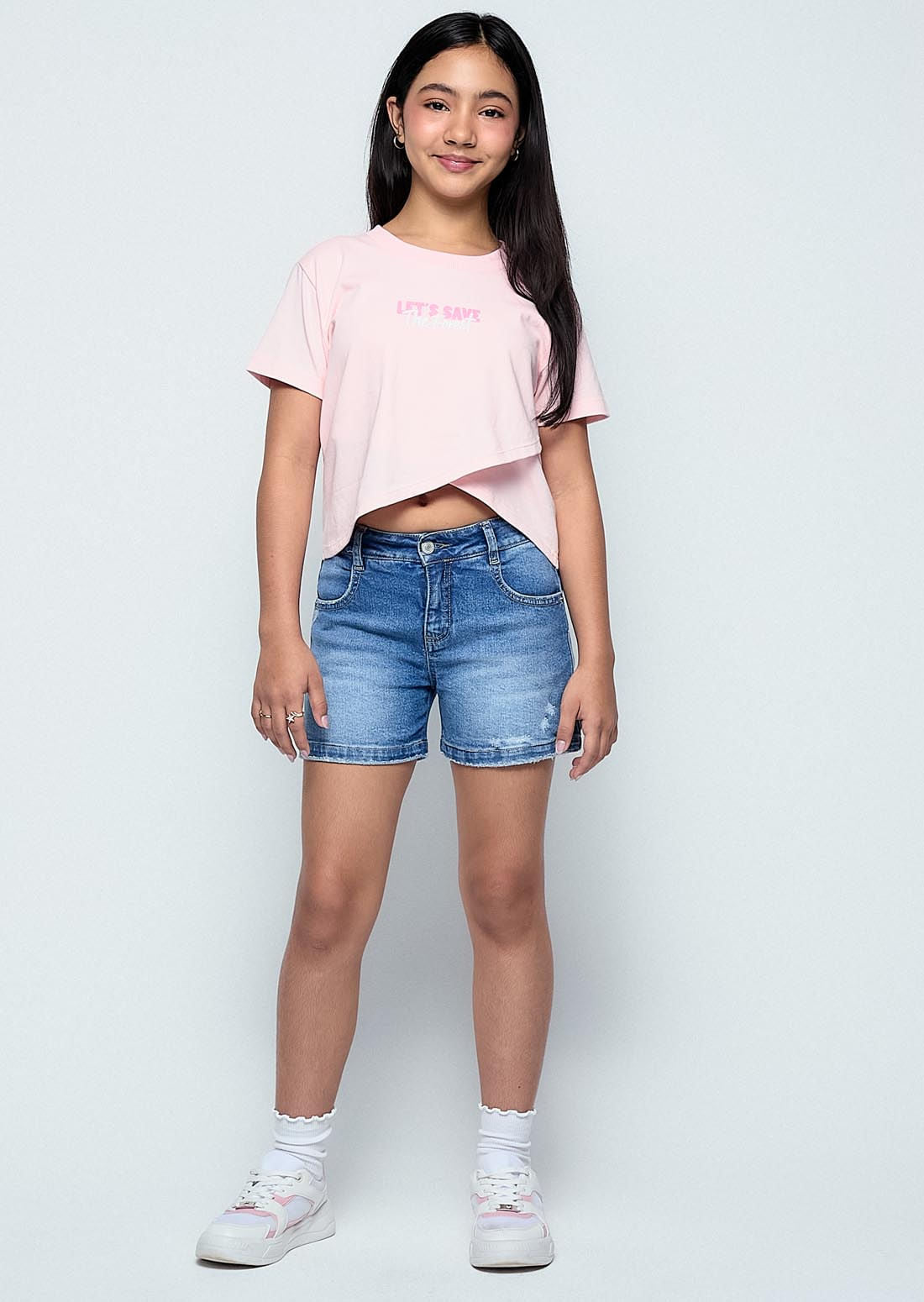 Short medio en denim para niñas