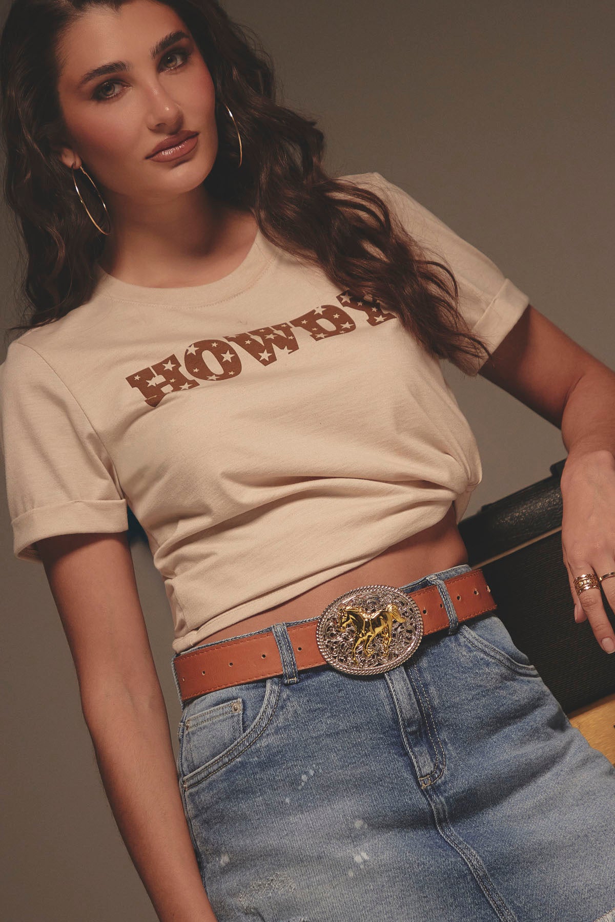 Camiseta arena estampada para mujer
