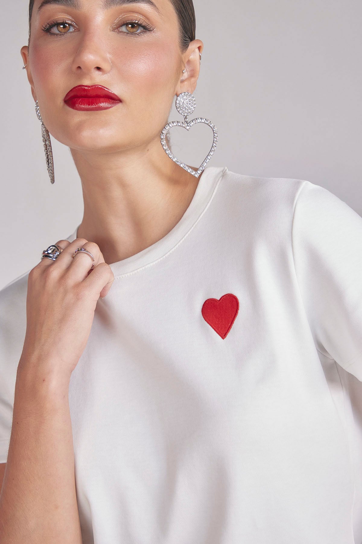Camiseta marfil estampada para mujer
