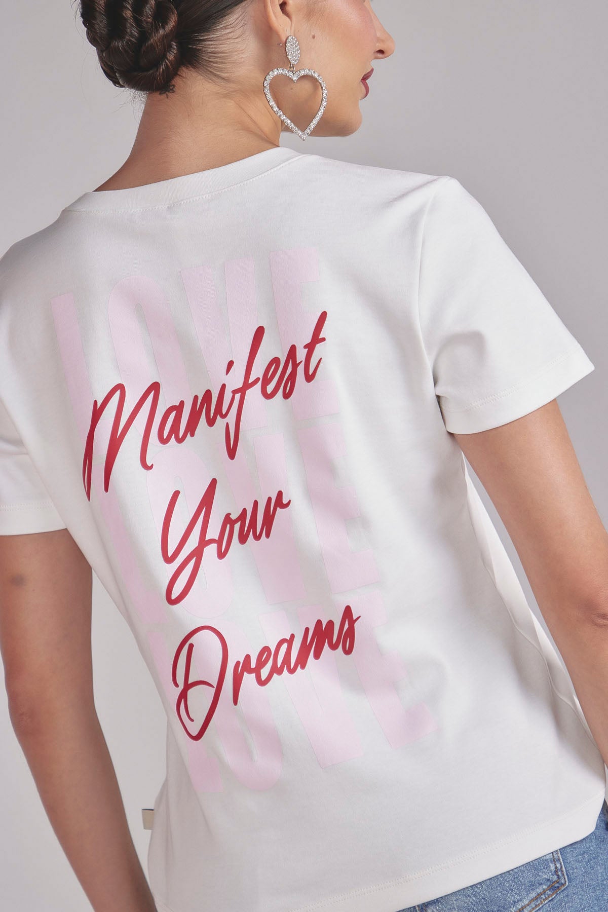 Camiseta marfil estampada para mujer