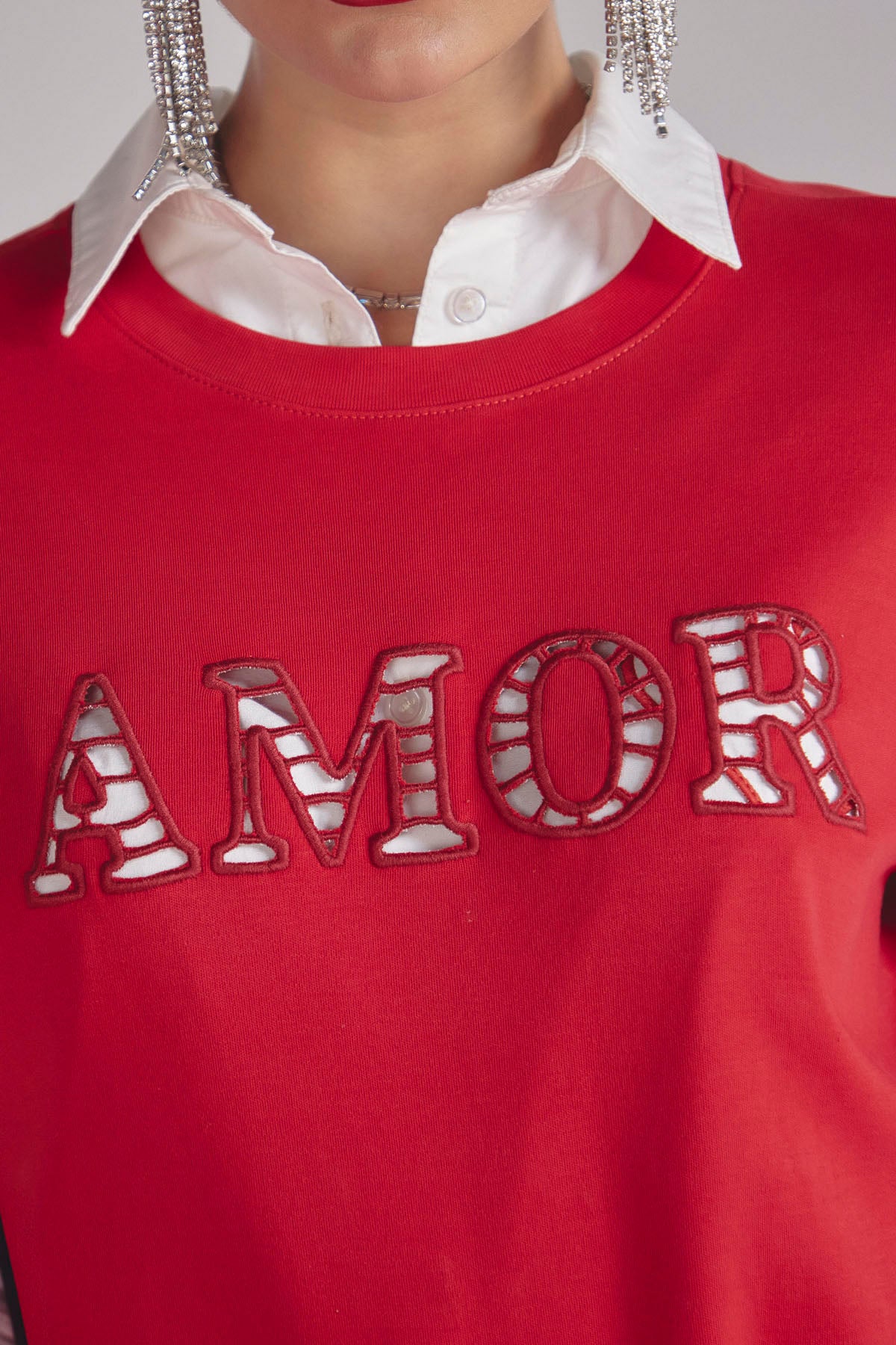 Camiseta roja estampada para mujer